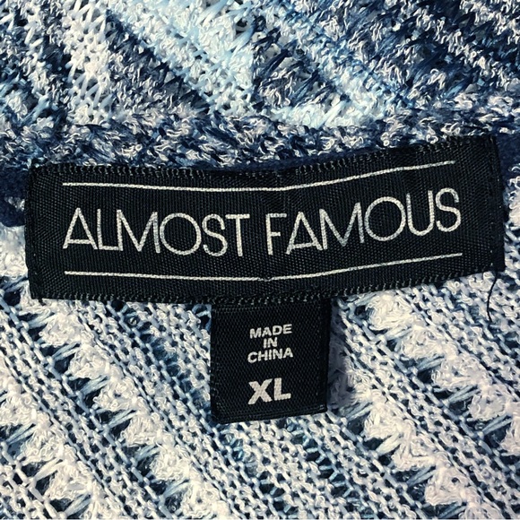 Almost Famous Blue Boho Tribal Print Fringe Poncho Top XL - Picture 4 of 16